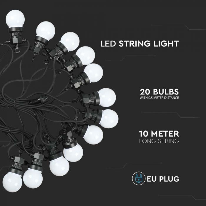 LED STRING LIGHT 10M WITH EURO PLUG + 20 x0.5W WW 960lm LAMPS