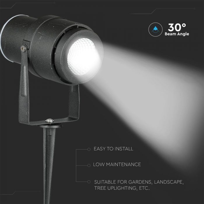 LED GARDEN SPIKE ALUMINIUM 12W WW 880lm 73X255 BLACK IP65