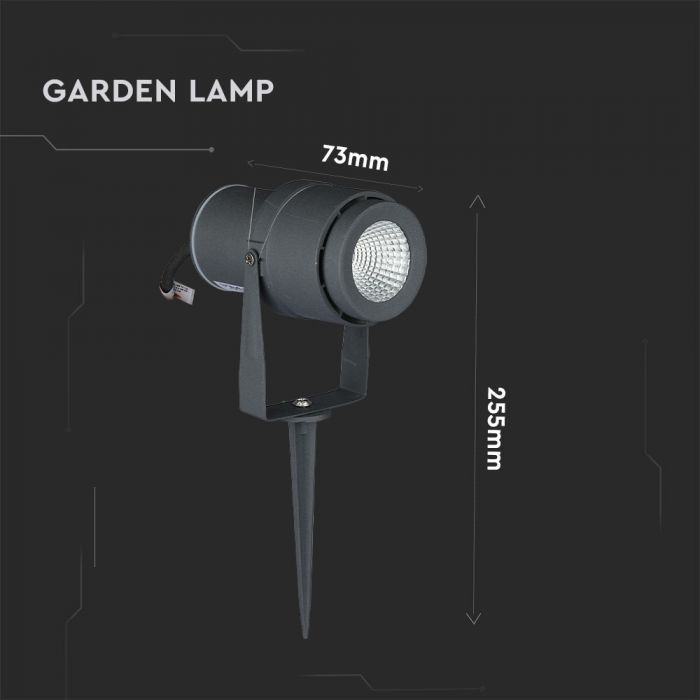 LED GARDEN SPIKE ALUMINIUM 12W WW 875llm 73X255 GREY IP65