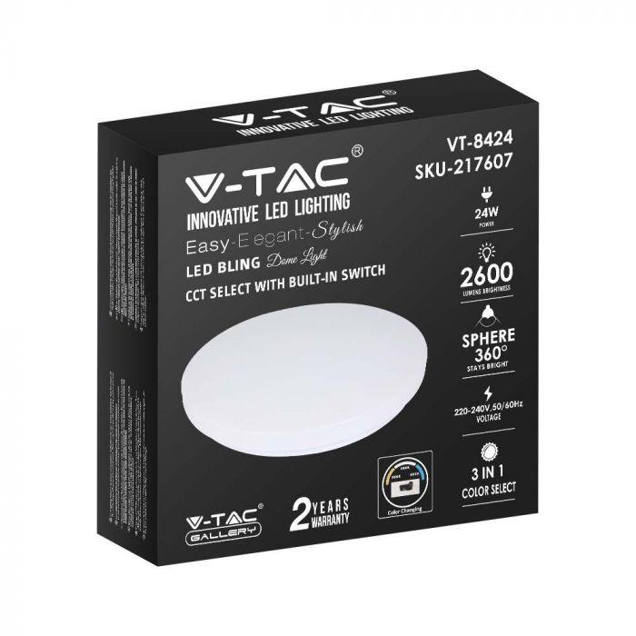 LED DOME LIGHT CCT CHANGING SWITCH 24W 2600lm 360° 350X55 MILKY
