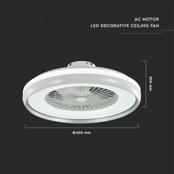 LED CEILING FAN WITH RF CONTROL/GREY/7 ABS BLADES/45W AC MOTOR 30W 3795lm 3in1 CCT 60X20 3 SPEED