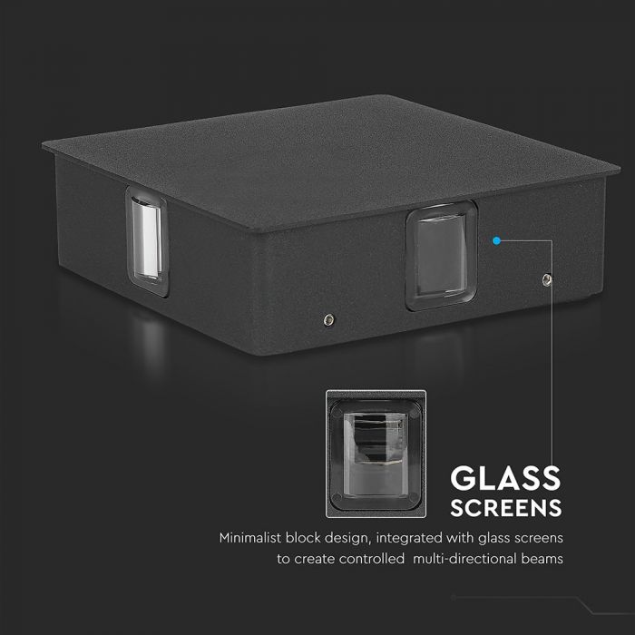 LED WALL LIGHT ALUMINIUM SQUARE 4W WW 425lm 360° 15X15X5 IP65 BLACK