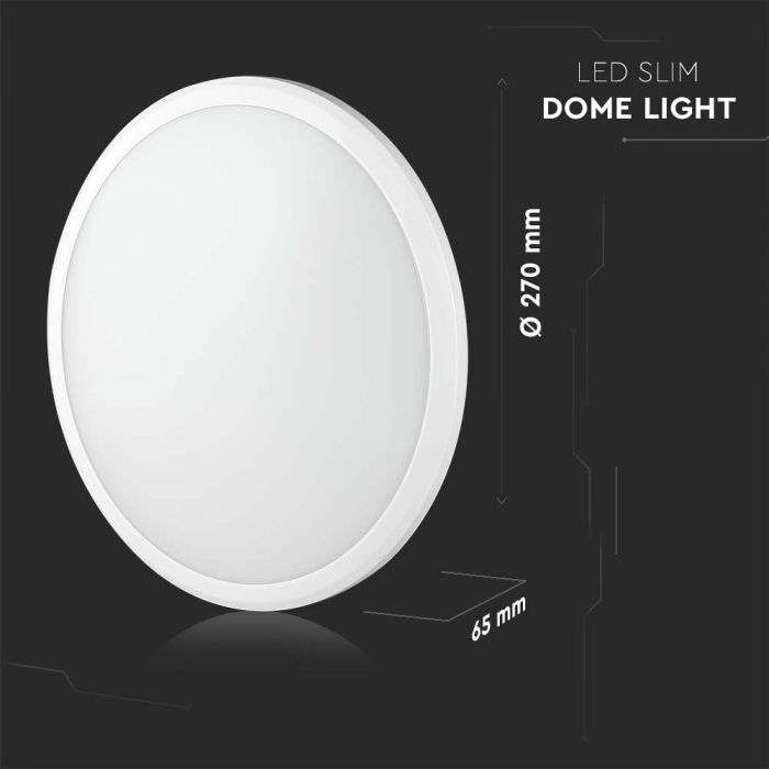 LED SLIM DOME WITH EMERGENCY BATTERY 14W DL 1440lm 110° 270X65 SAMSUNG CHIP IP65 IK08