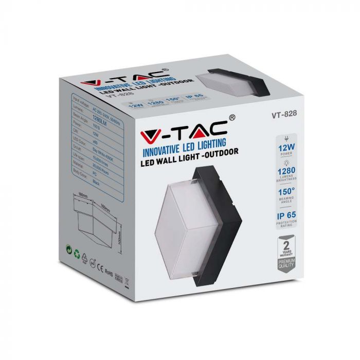 LED WALL LIGHT SQUARE 12W DL 1280lm 150° 160X100 PC BLACK IP65