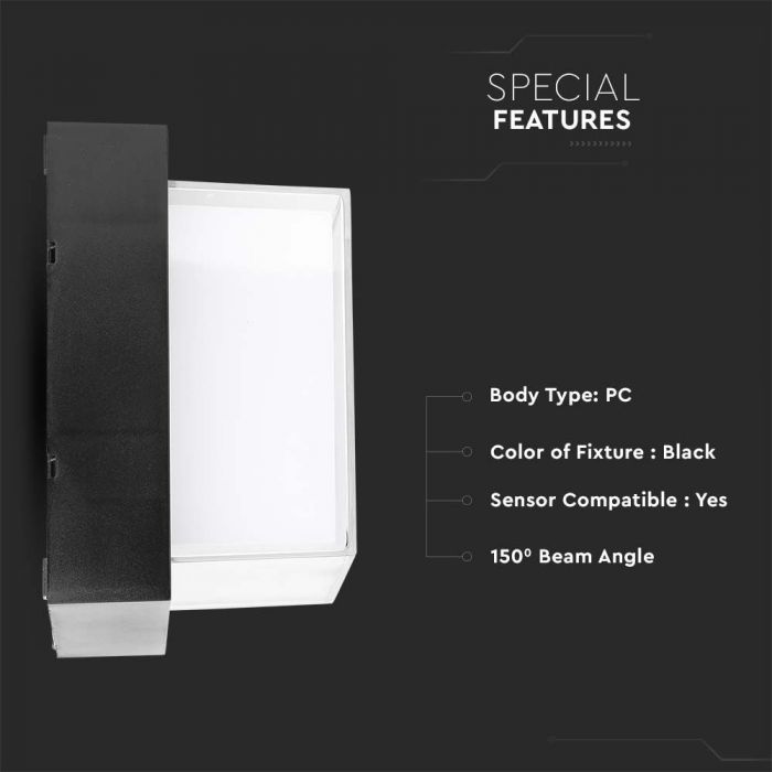LED WALL LIGHT SQUARE 12W DL 1280lm 150° 160X100 PC BLACK IP65