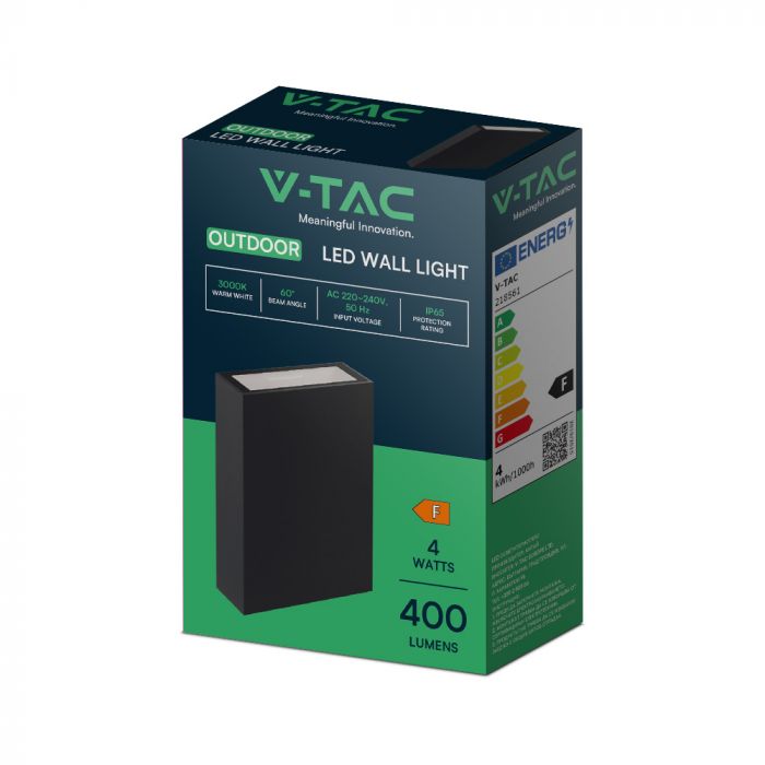 LED WALL LIGHT RECTANGLE 4W WW 150lm 41° 83X123X30 BLACK IP65