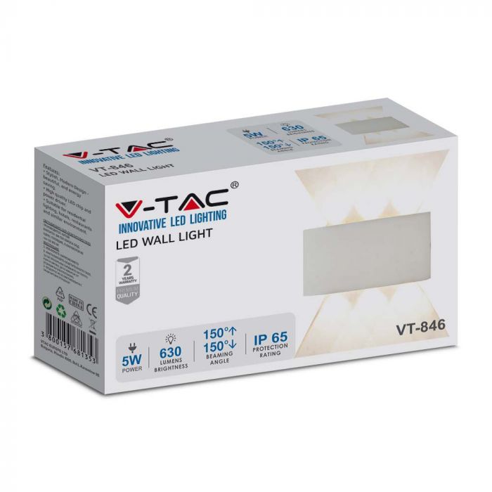 LED WALL LIGHT ALUMINIUM 5W DL 630lm 150° 170X40X80 SAND WHITE IP65