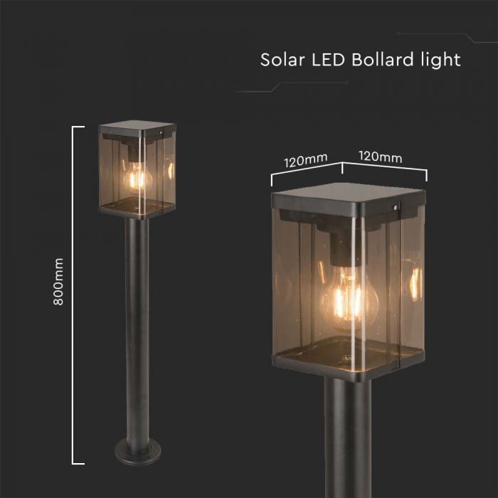 LED SOLAR BOLLARD LAMP E27 WITH MICROWAVE SENSOR  2.5W WW 150lm  IP44