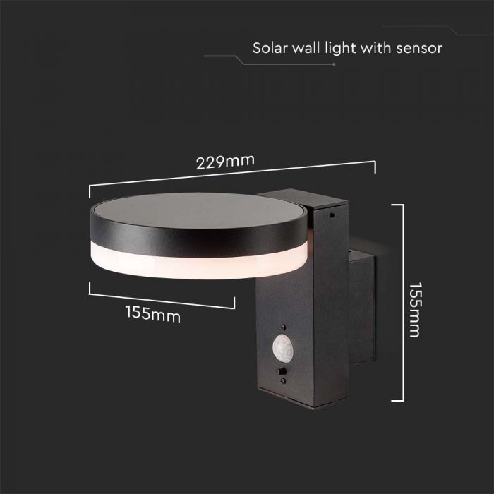 LED SOLAR WALL LAMP SMD WITH PIR SENSOR 2.5W WW 220lm RD BLACK IP54