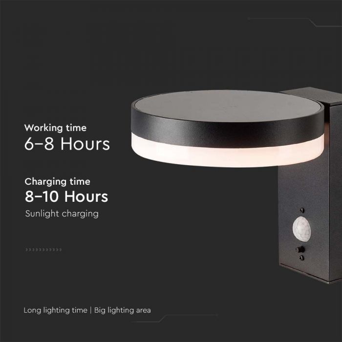 LED SOLAR WALL LAMP SMD WITH PIR SENSOR 2.5W WW 220lm RD BLACK IP54