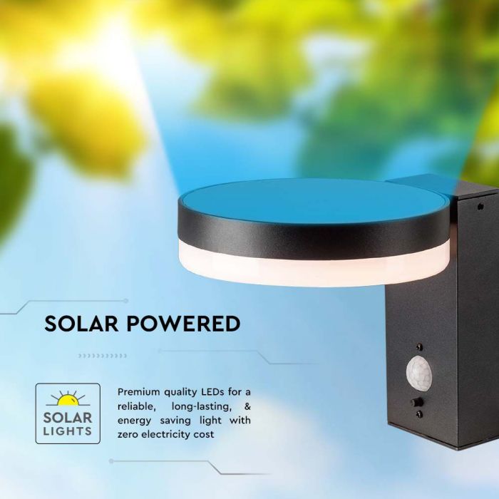LED SOLAR WALL LAMP SMD WITH PIR SENSOR 2.5W WW 220lm RD BLACK IP54