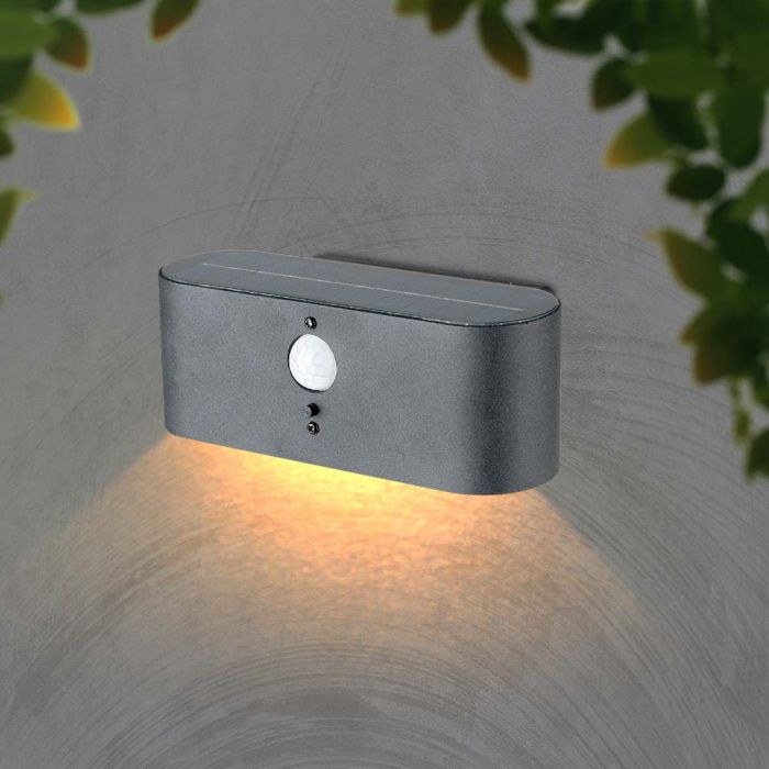 LED SOLAR WALL LAMP SMD WITH PIR SENSOR 505W WW 100lm 181x91x66mm BLACK IP54