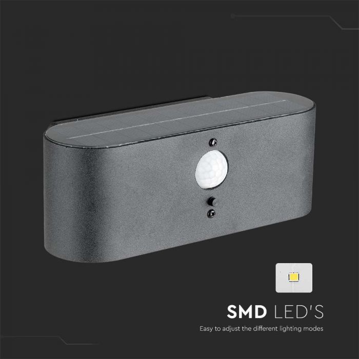 LED SOLAR WALL LAMP SMD WITH PIR SENSOR 505W WW 100lm 181x91x66mm BLACK IP54