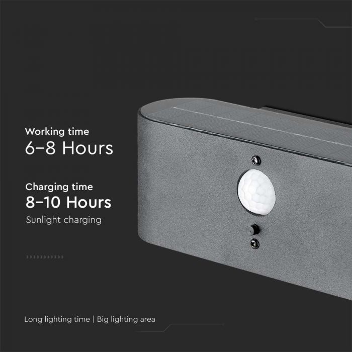 LED SOLAR WALL LAMP SMD WITH PIR SENSOR 505W WW 100lm 181x91x66mm BLACK IP54