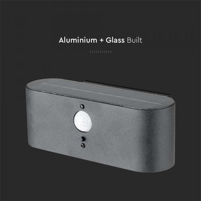 LED SOLAR WALL LAMP SMD WITH PIR SENSOR 505W WW 100lm 181x91x66mm BLACK IP54