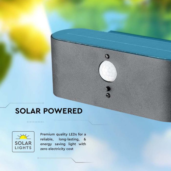 LED SOLAR WALL LAMP SMD WITH PIR SENSOR 505W WW 100lm 181x91x66mm BLACK IP54
