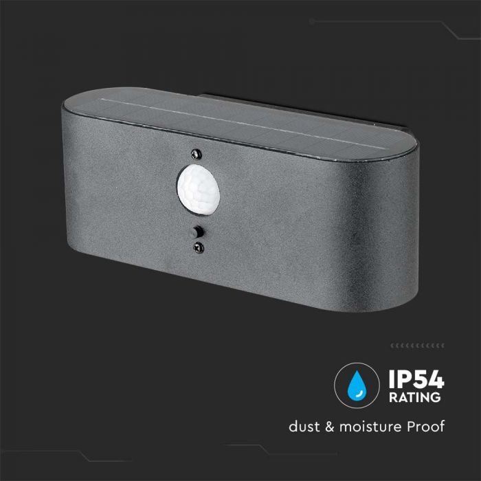 LED SOLAR WALL LAMP SMD WITH PIR SENSOR 505W WW 100lm 181x91x66mm BLACK IP54