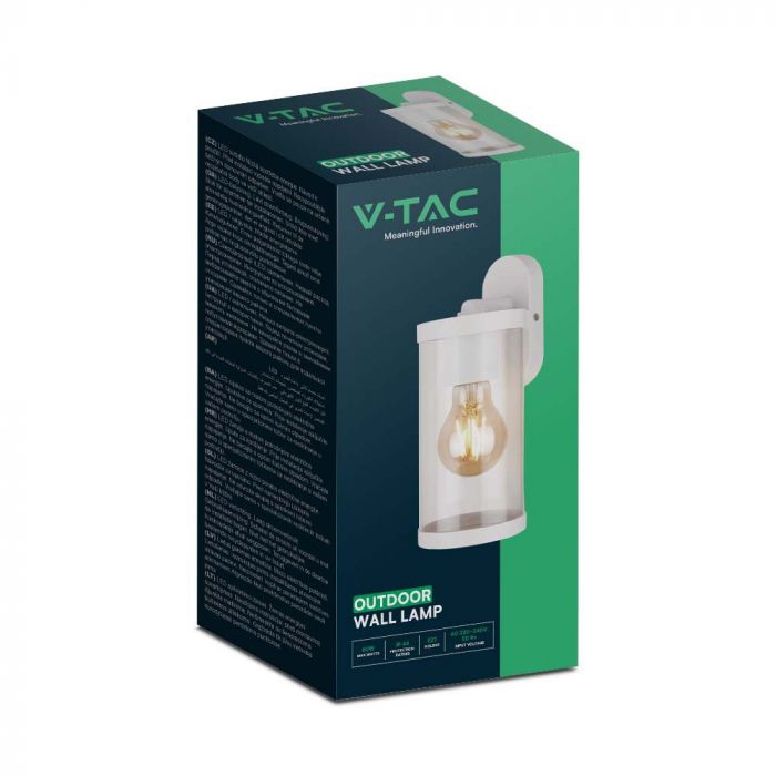 LED WALL LAMP E27 93x116x234mm CLEAR PC MATT WHITE