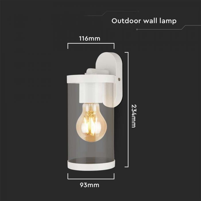 LED WALL LAMP E27 93x116x234mm CLEAR PC MATT WHITE