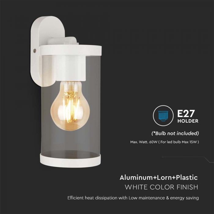 LED WALL LAMP E27 93x116x234mm CLEAR PC MATT WHITE