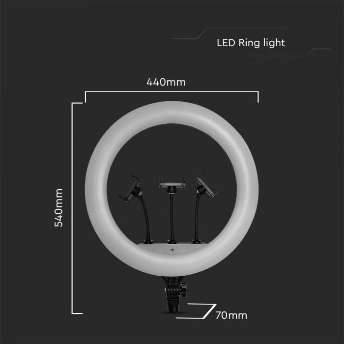 LED RING LIGHT 18INCH WITH 3 PHONE HOLDER AND REMOTE 55W 3IN1 6000lm 540x440x70mm