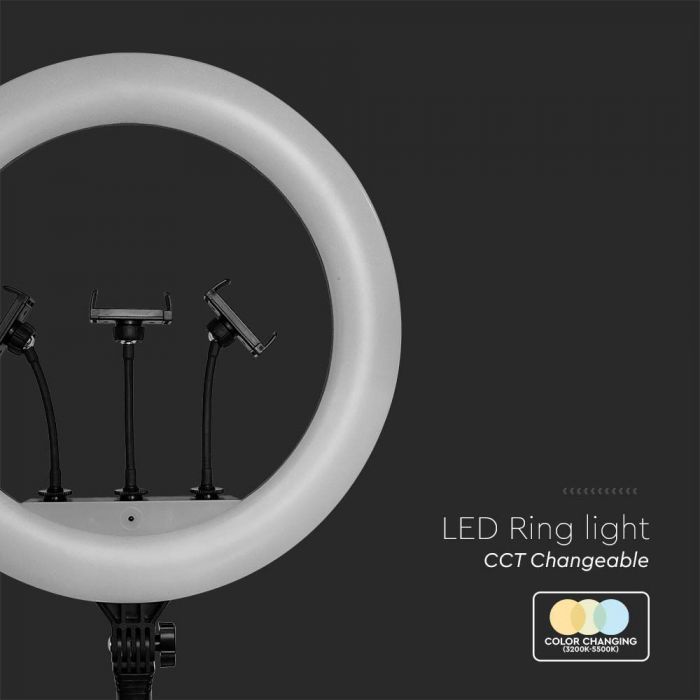 LED RING LIGHT 18INCH WITH 3 PHONE HOLDER AND REMOTE 55W 3IN1 6000lm 540x440x70mm