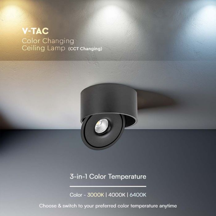 LED SURFACE COB DOWNLIGHT 20W 3IN1 1408lm 25° 148x75mm BLACK