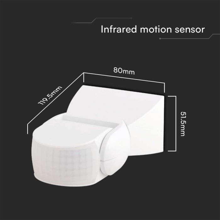 LED MOTION SENSOR WALL 180'D 12m 1200W  Max 119.5x80x51.5mm WHITE  IP65