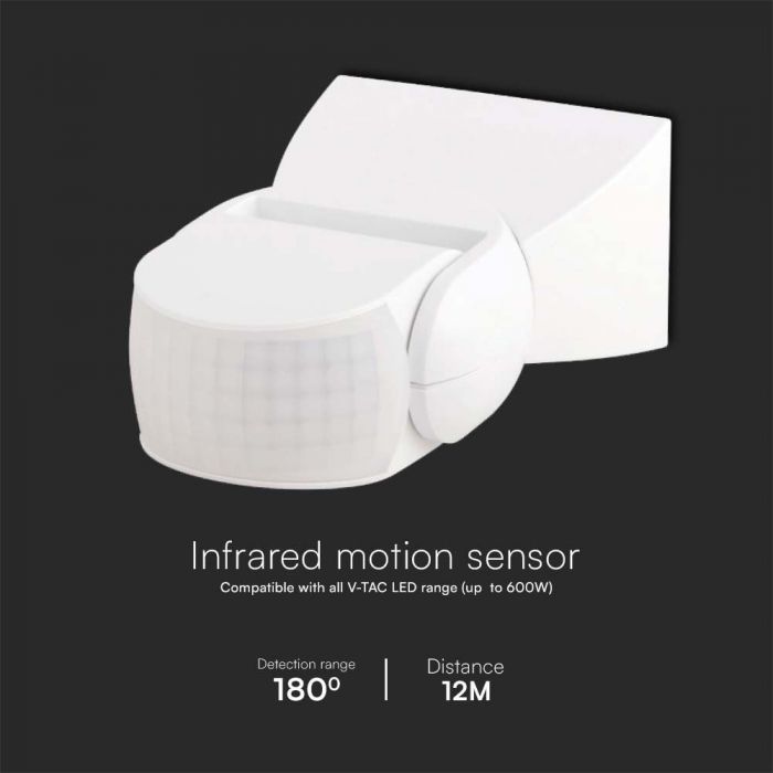 LED MOTION SENSOR WALL 180'D 12m 1200W  Max 119.5x80x51.5mm WHITE  IP65