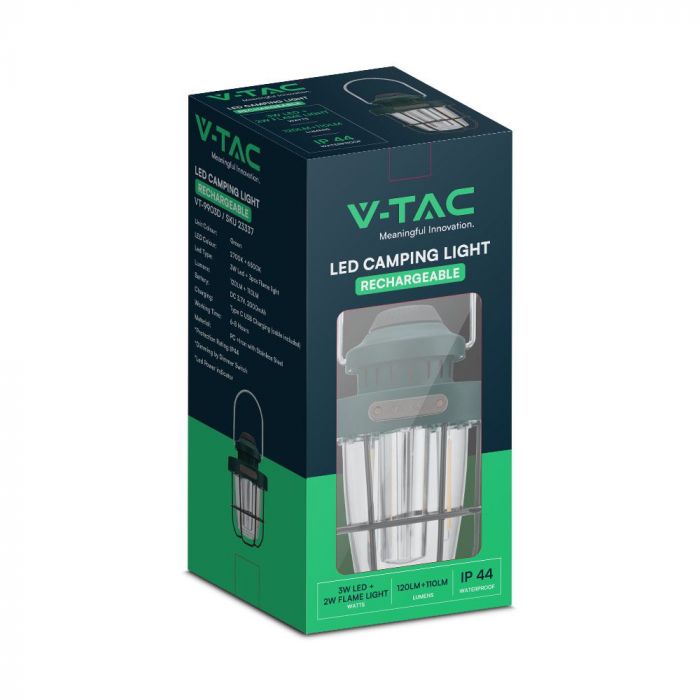 LED FLAME WORK CAMPING RECHARGEABLE LIGHT DIMMABLE  5W 230lm WW+CW 147x100x207mm GREEN IP44