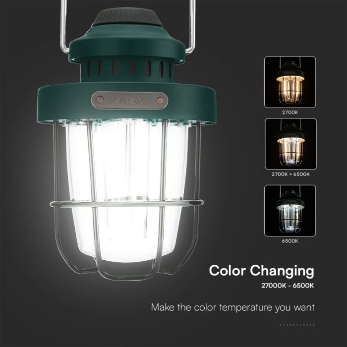 LED FLAME WORK CAMPING RECHARGEABLE LIGHT DIMMABLE  5W 230lm WW+CW 147x100x207mm GREEN IP44