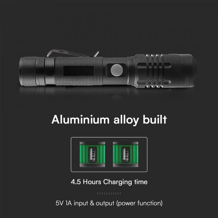 LED RECHARGEABLE TORCH LIGHT 10W 1000lm 35x175x195mm BLACK IP54