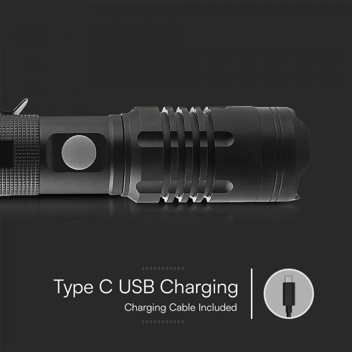 LED RECHARGEABLE TORCH LIGHT 10W 1000lm 35x175x195mm BLACK IP54