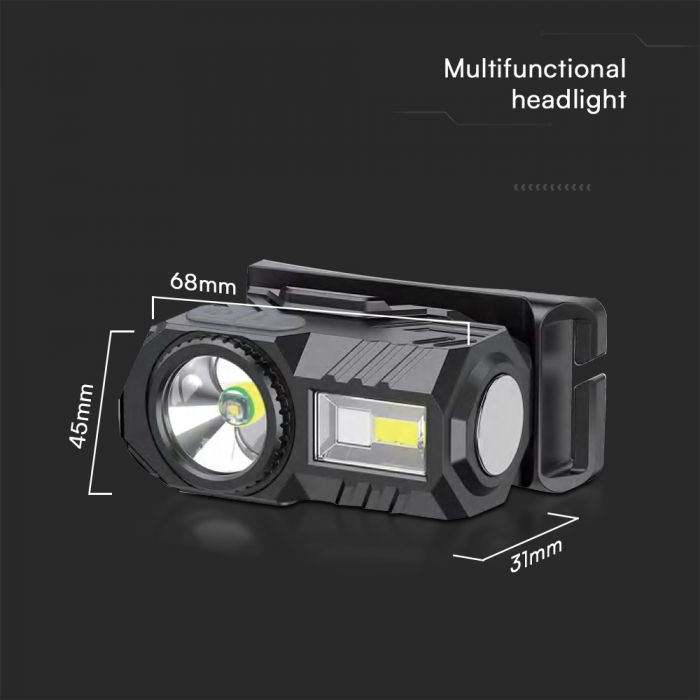 LED RECHARGEABLE HEAD LIGHT WITH BELT RGB 68x31x45mm IP43