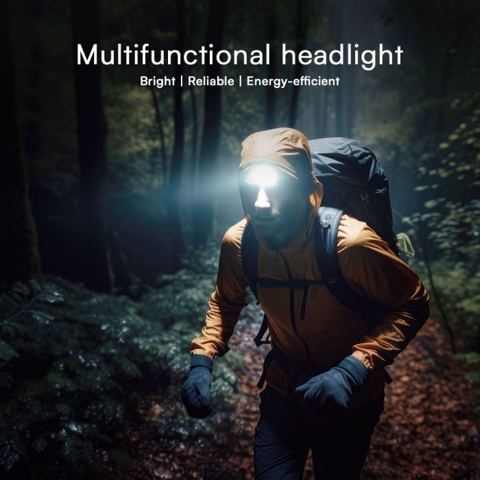 LED RECHARGEABLE HEAD LIGHT WITH BELT RGB 68x31x45mm IP43