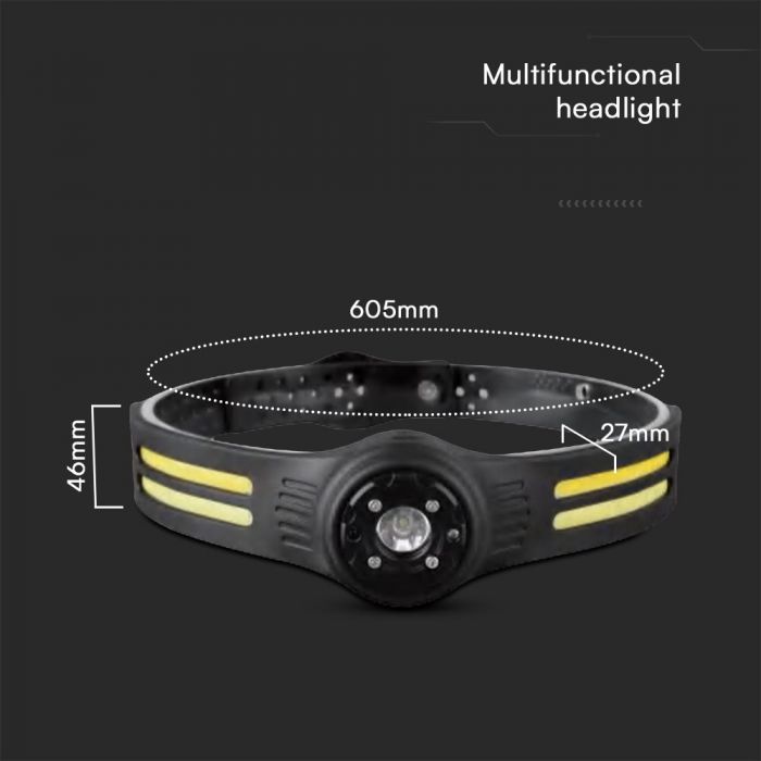 LED COB SILICON HEAD LIGHT WITH BELT RECHARGEABLE  470lm 6605x46x27mm IP43