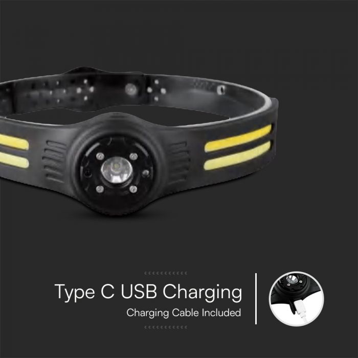 LED COB SILICON HEAD LIGHT WITH BELT RECHARGEABLE  470lm 6605x46x27mm IP43
