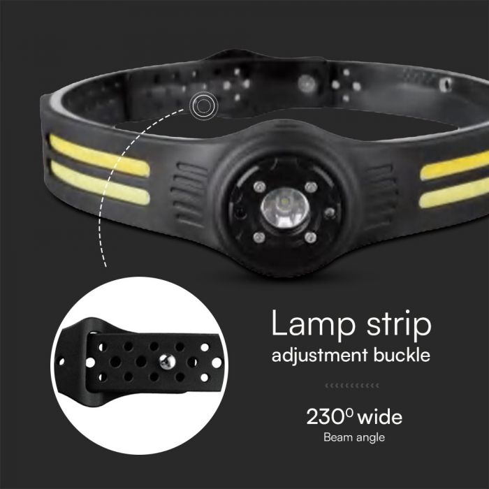 LED COB SILICON HEAD LIGHT WITH BELT RECHARGEABLE  470lm 6605x46x27mm IP43