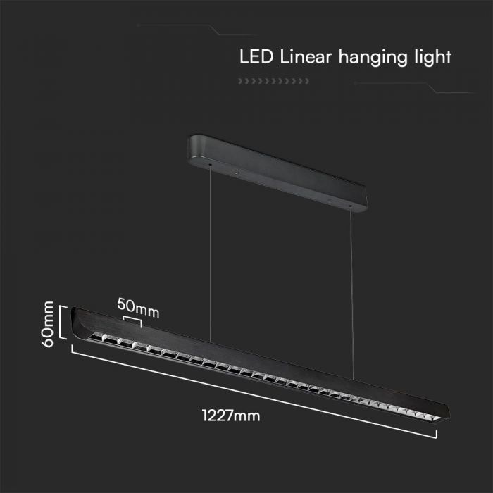 LED LINEAR HANGING LIGHT 36W 3IN1 2880lm 1227x50x60mm BLACK
