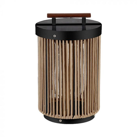 LED SOLAR GARDEN LAMP 2.4W WW 200x325mm BLACK+HEMP ROPE WITH WOODEN HANDLE IP65