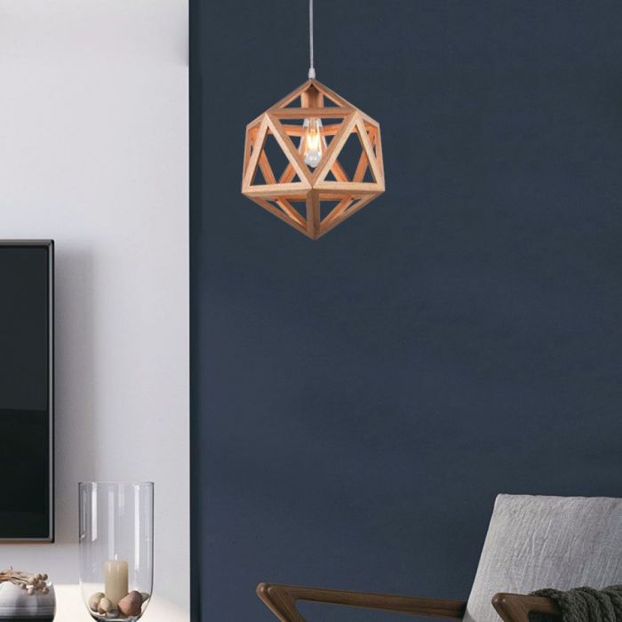 LED DESIGNER PENDANT LAMPHOLDER WOOD COLOUR BODY E27 300x300mm