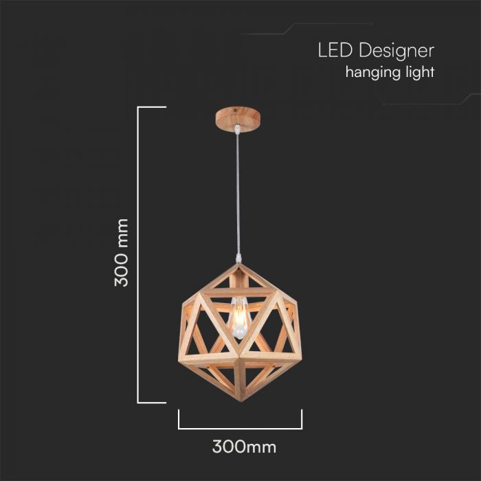 LED DESIGNER PENDANT LAMPHOLDER WOOD COLOUR BODY E27 300x300mm