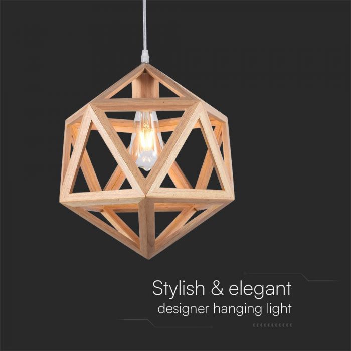 LED DESIGNER PENDANT LAMPHOLDER WOOD COLOUR BODY E27 300x300mm