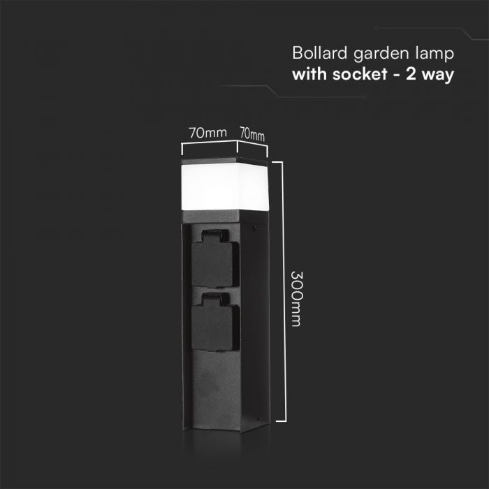 LED BOLLARD LIAMP WITH 2 WAY SOCKET G9 70x70x300mm BLACK IP44