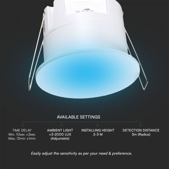 LED COB REAL PRESENCE SENSOR 3M RADIUS 76x66.2 mm (63x66mm)  IP54 WHITE