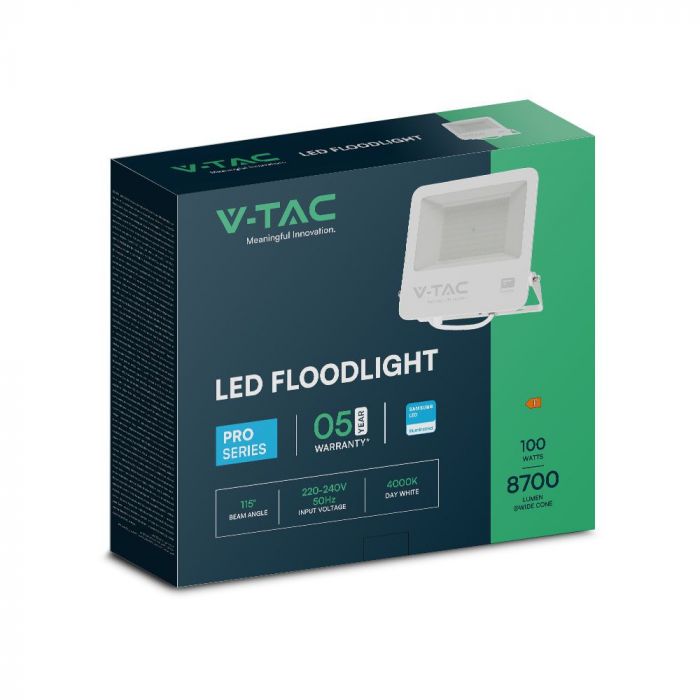 LED FLOOD LIGHT 100W CW 8700lm 253.5x40x242.5mm WHITE BODY GREY FROSTED GLASS SAMSUNG IP65