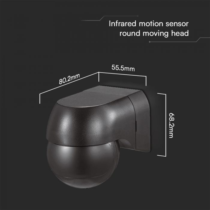 LED PIR WALL SENSOR WITH MOVING HEAD 80.2x55.5x68.2mm (MAX:400W LED) FULL BLACK IP44