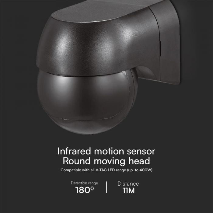 LED PIR WALL SENSOR WITH MOVING HEAD 80.2x55.5x68.2mm (MAX:400W LED) FULL BLACK IP44
