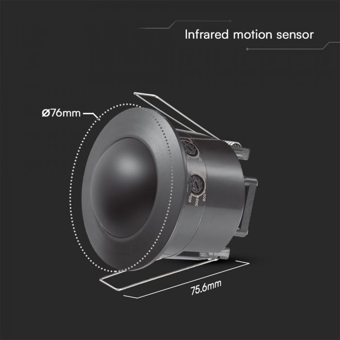LED RECESSED PIR CEILING SENSOR (MAX:500W LED)  76x75.6mm FULL BLACK