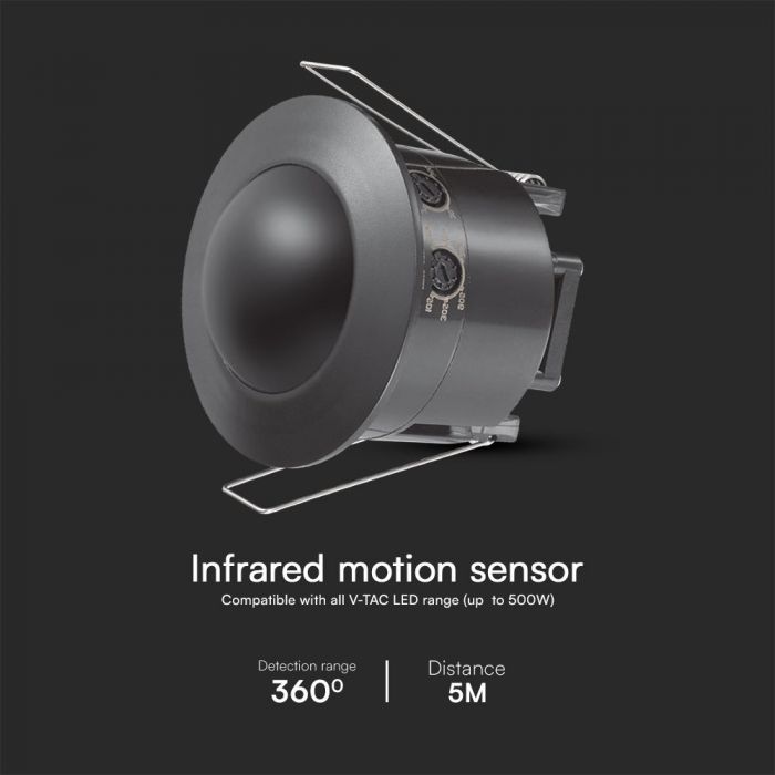 LED RECESSED PIR CEILING SENSOR (MAX:500W LED)  76x75.6mm FULL BLACK